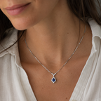 Collier Pendentif - Or blanc - Saphir 1,61 carats et Diamants