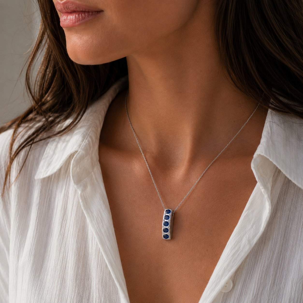 Pendant Necklace - White Gold - Sapphires and Diamonds