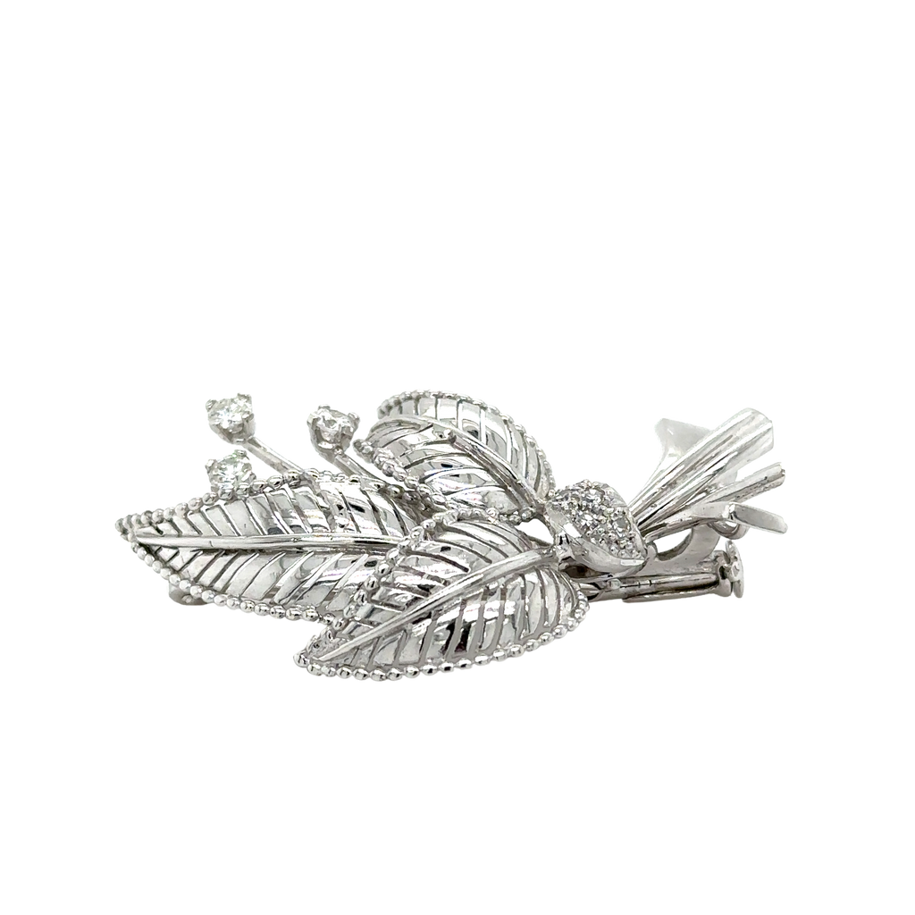 Broche Feuillage Or Blanc - Diamants
