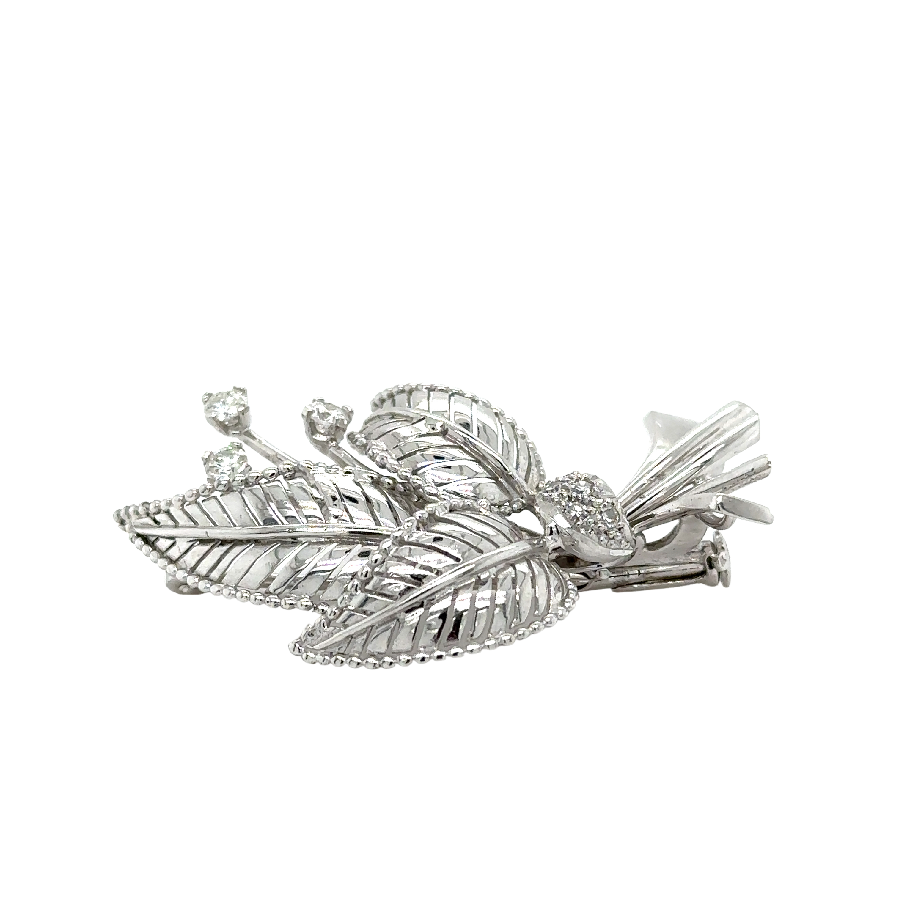 Broche Feuillage Or Blanc - Diamants