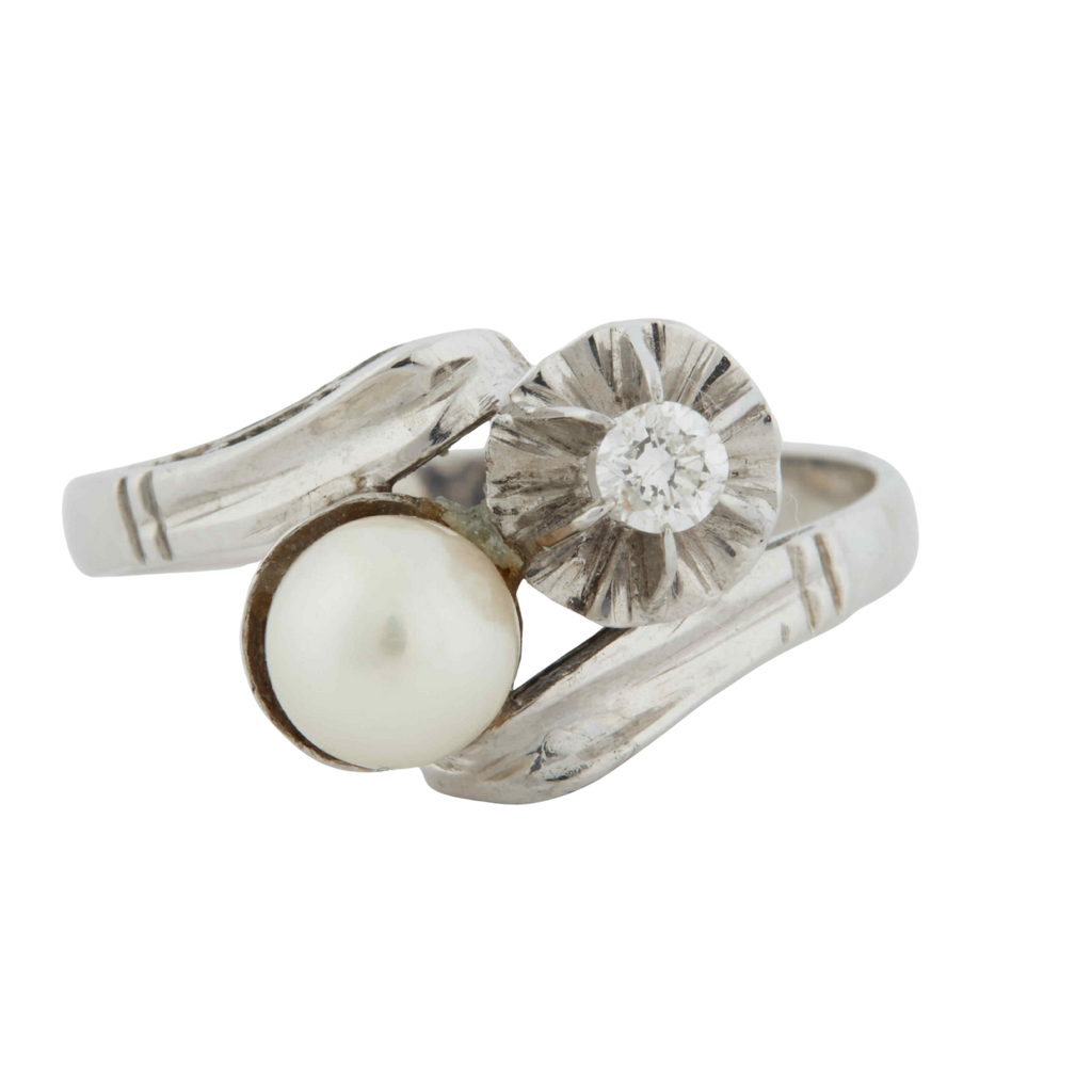 Bague Or Blanc - Perle de culture et Diamant