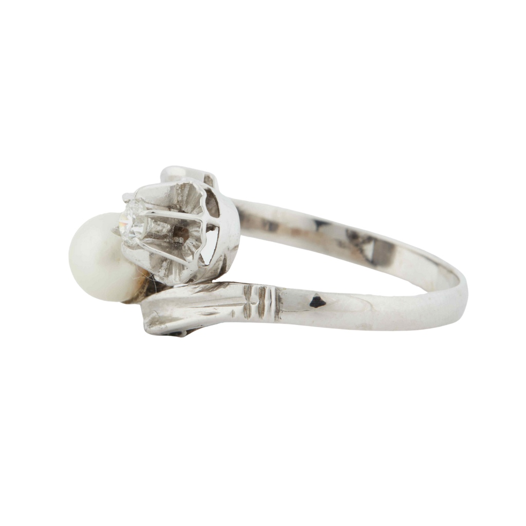 Bague Or Blanc - Perle de culture et Diamant