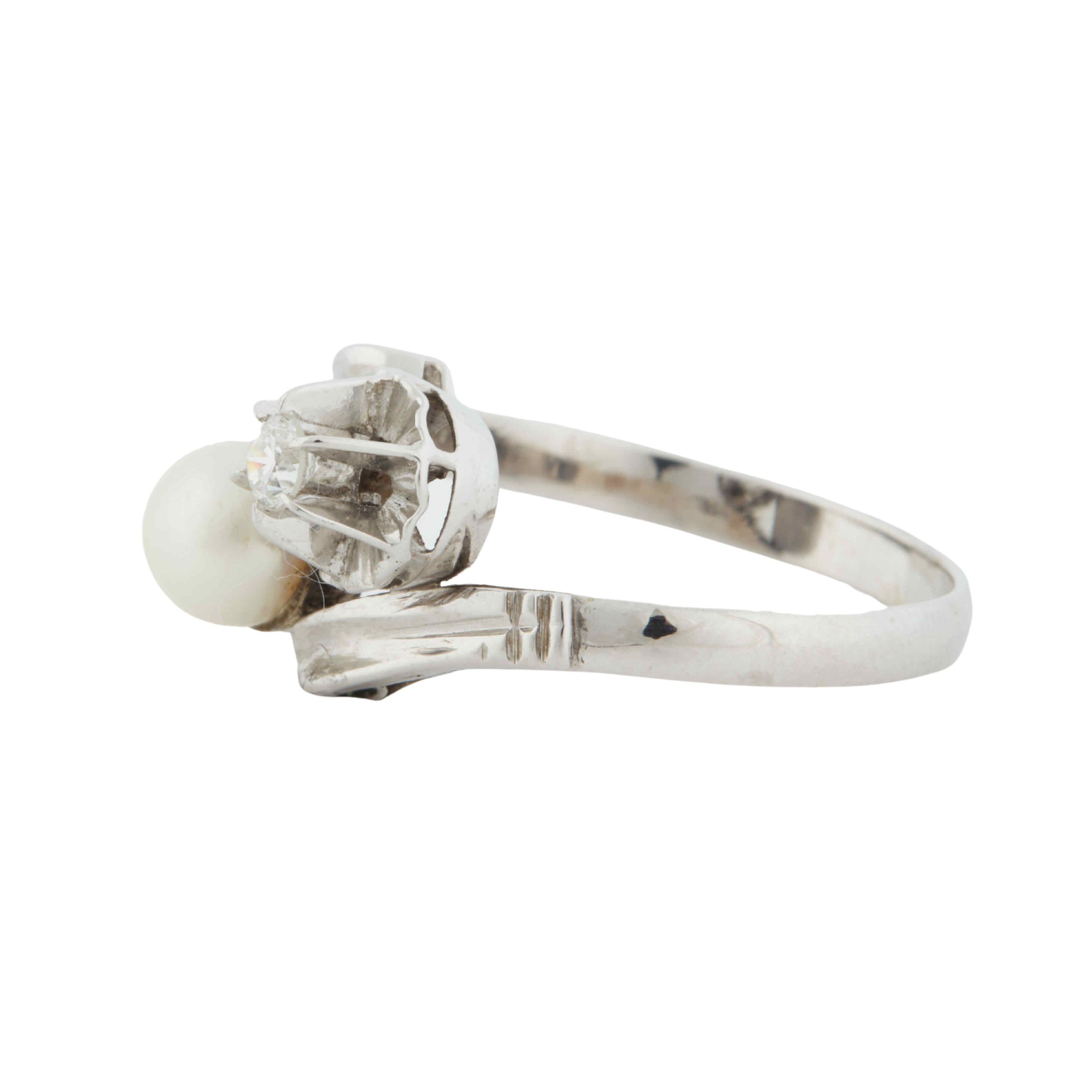 Bague Or Blanc - Perle de culture et Diamant