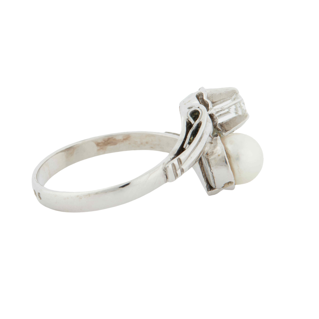 Bague Or Blanc - Perle de culture et Diamant