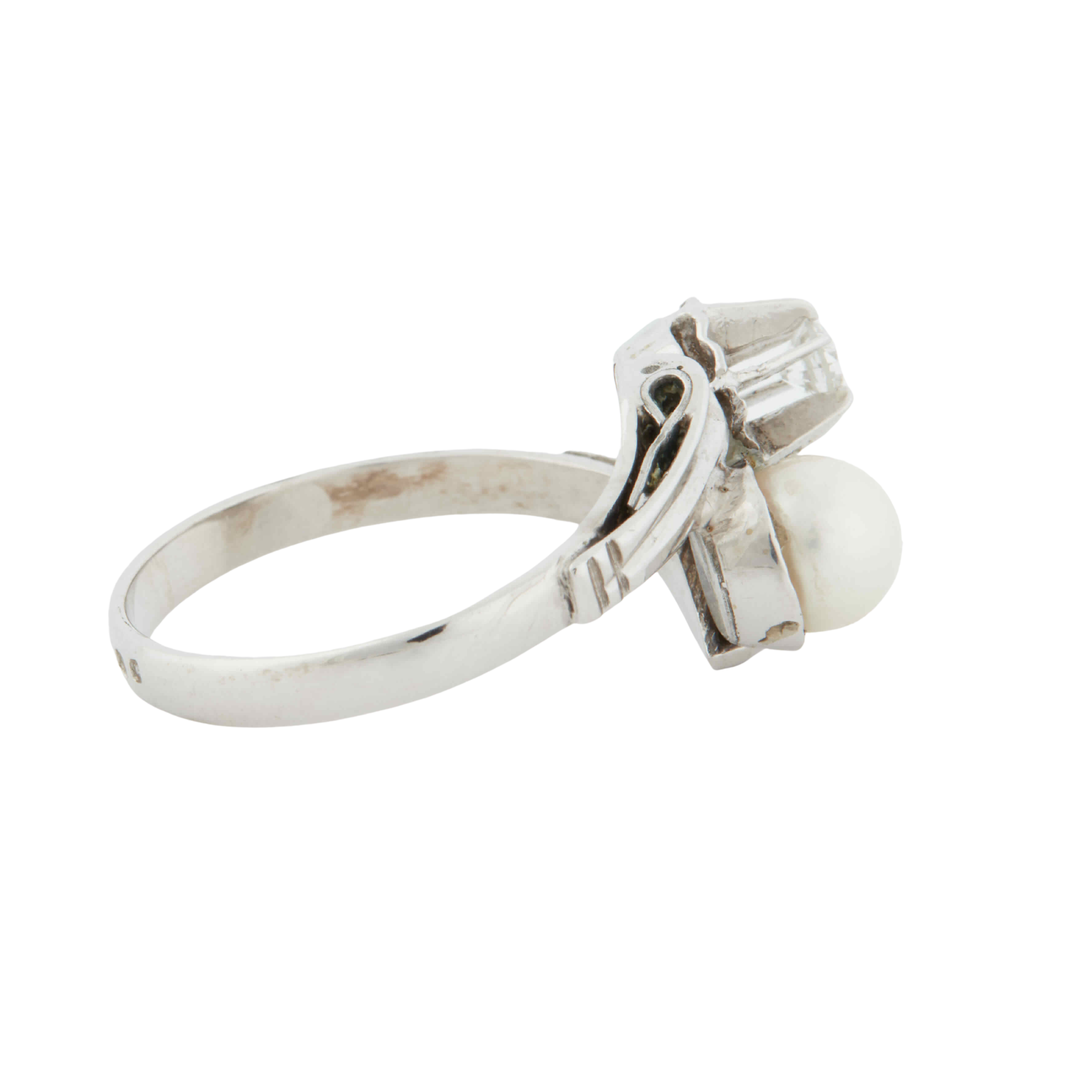 Bague Or Blanc - Perle de culture et Diamant