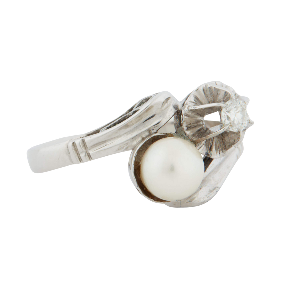 Bague Or Blanc - Perle de culture et Diamant
