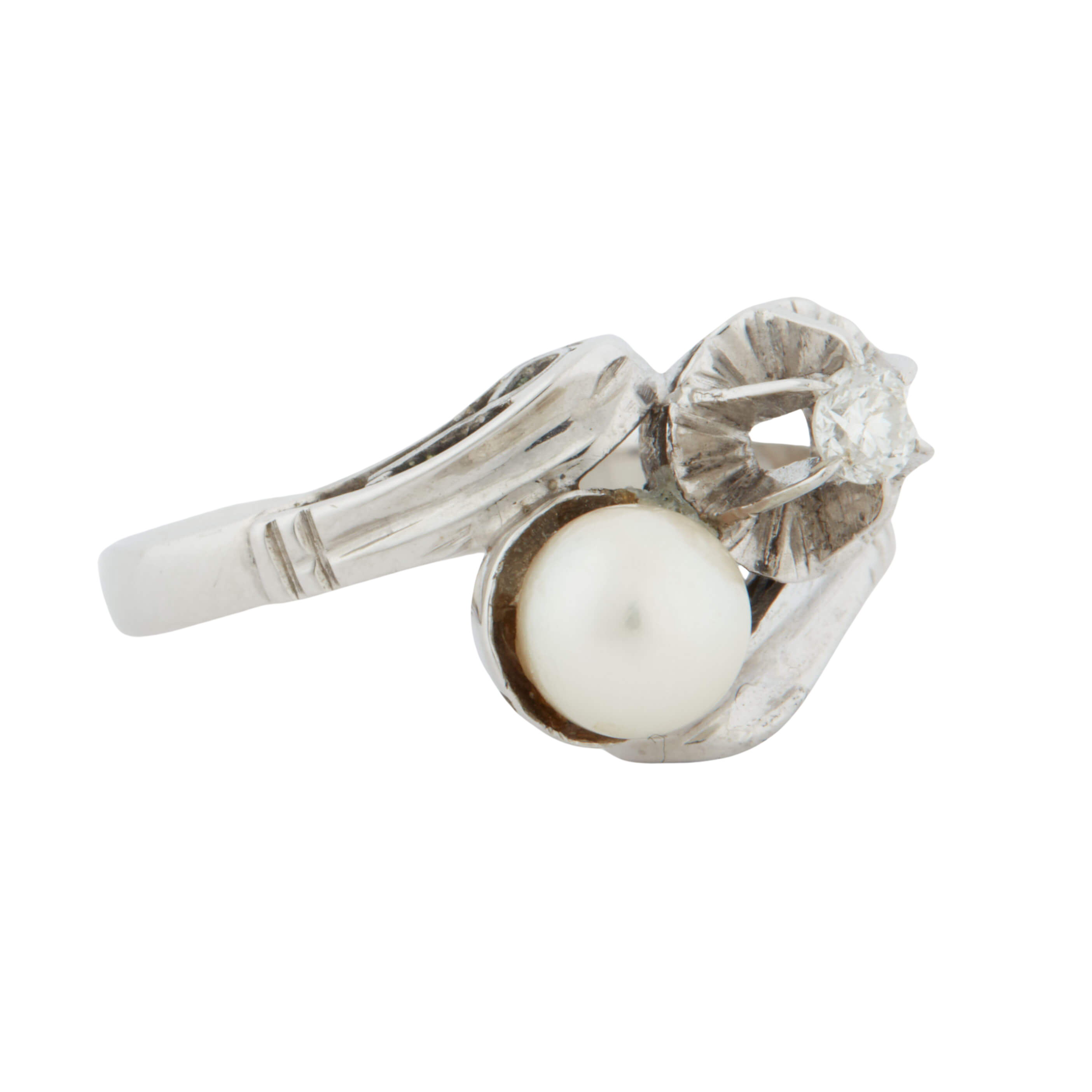 Bague Or Blanc - Perle de culture et Diamant