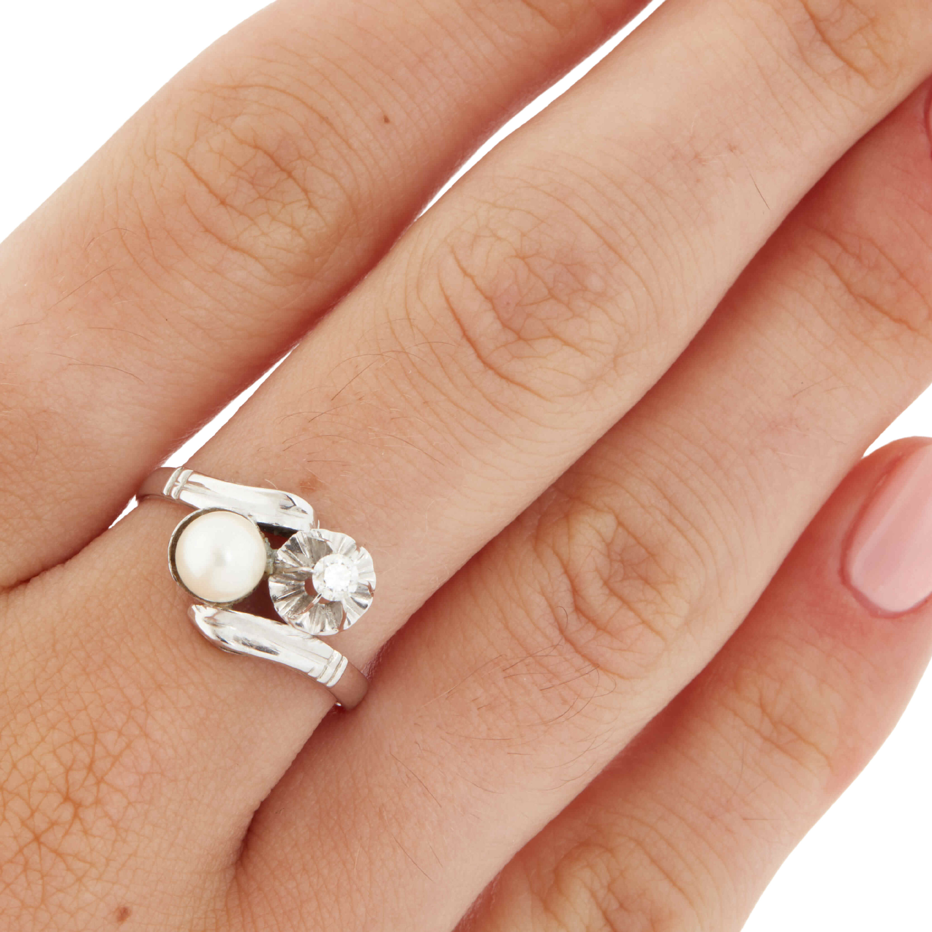 Bague Or Blanc - Perle de culture et Diamant