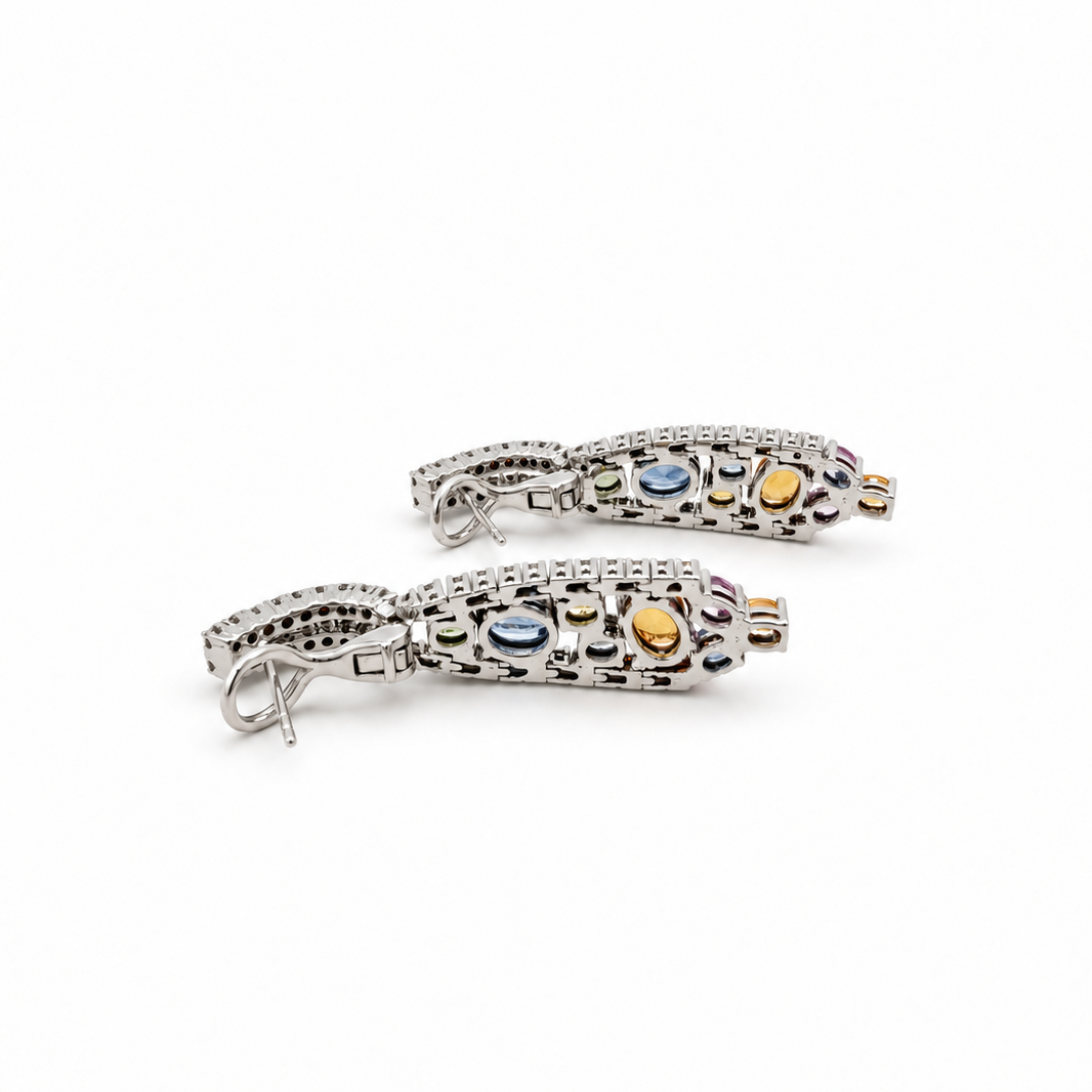 Boucles d’oreilles Or blanc Saphirs et Diamants