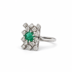 Bague Marguerite - Or blanc Emeraude et Diamants