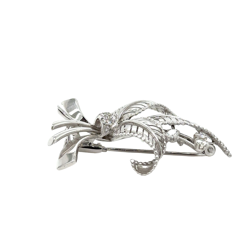 Broche Feuillage Or Blanc - Diamants