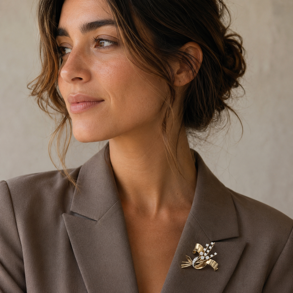 Broche Or jaune et Platine - Diamants 1,05 carats
