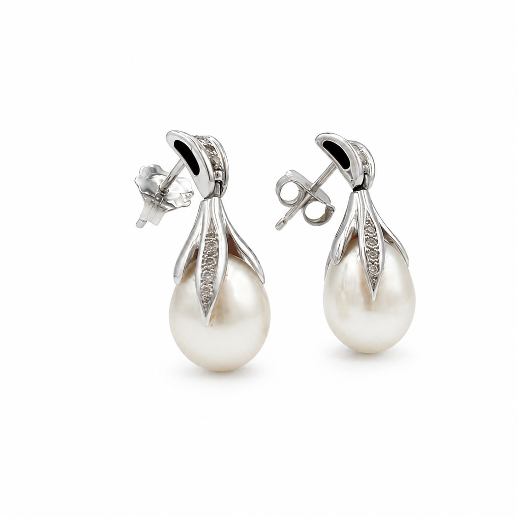 Boucles d’oreilles - Or blanc - Perles de culture et Diamants