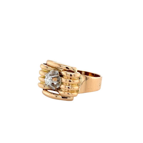 Bague tank noeud or rose et diamant - 1940