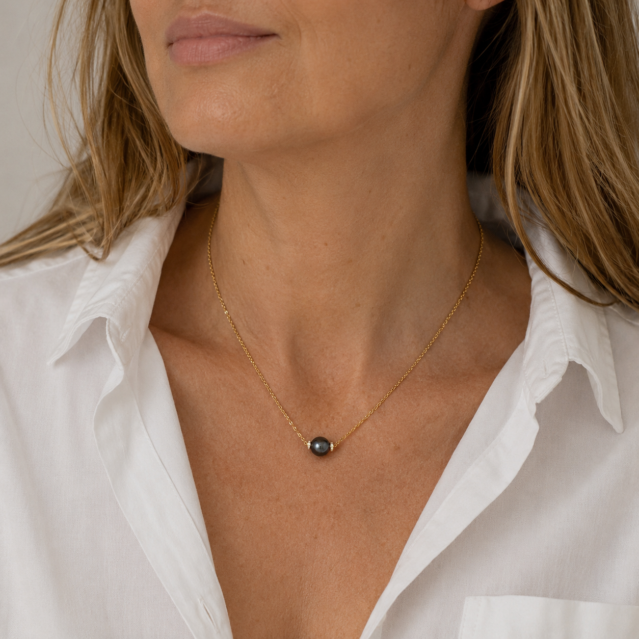 Collier or jaune - Perle de Tahiti et Diamants