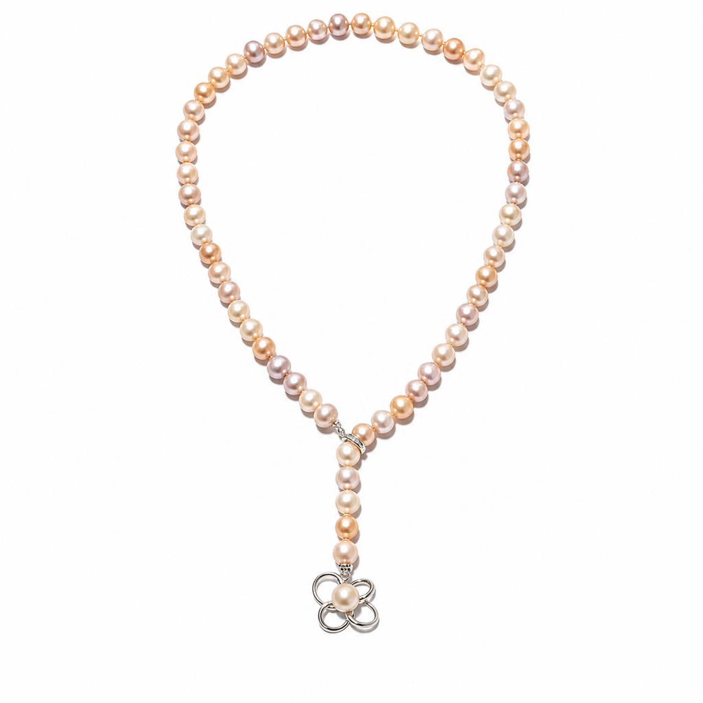 Pink Cultured Pearl Necklace - White Gold