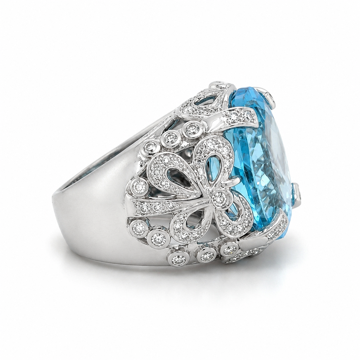 Bague d’Exception - Or blanc - Topaze et Diamants