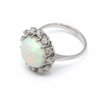 Bague or blanc Opale blanche - Diamants