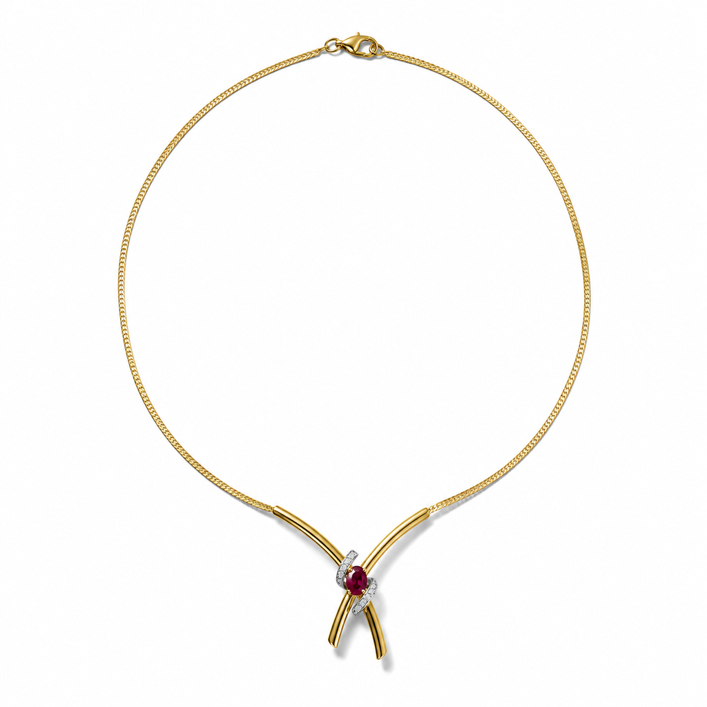 Collier Vintage Or jaune - Rubis et Diamants