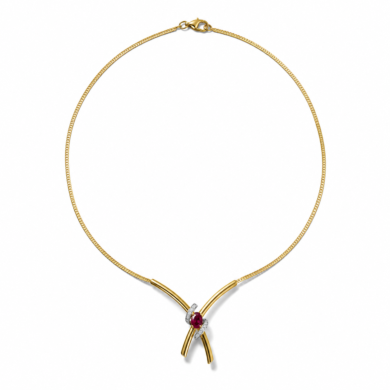 Collier Vintage Or jaune - Rubis et Diamants