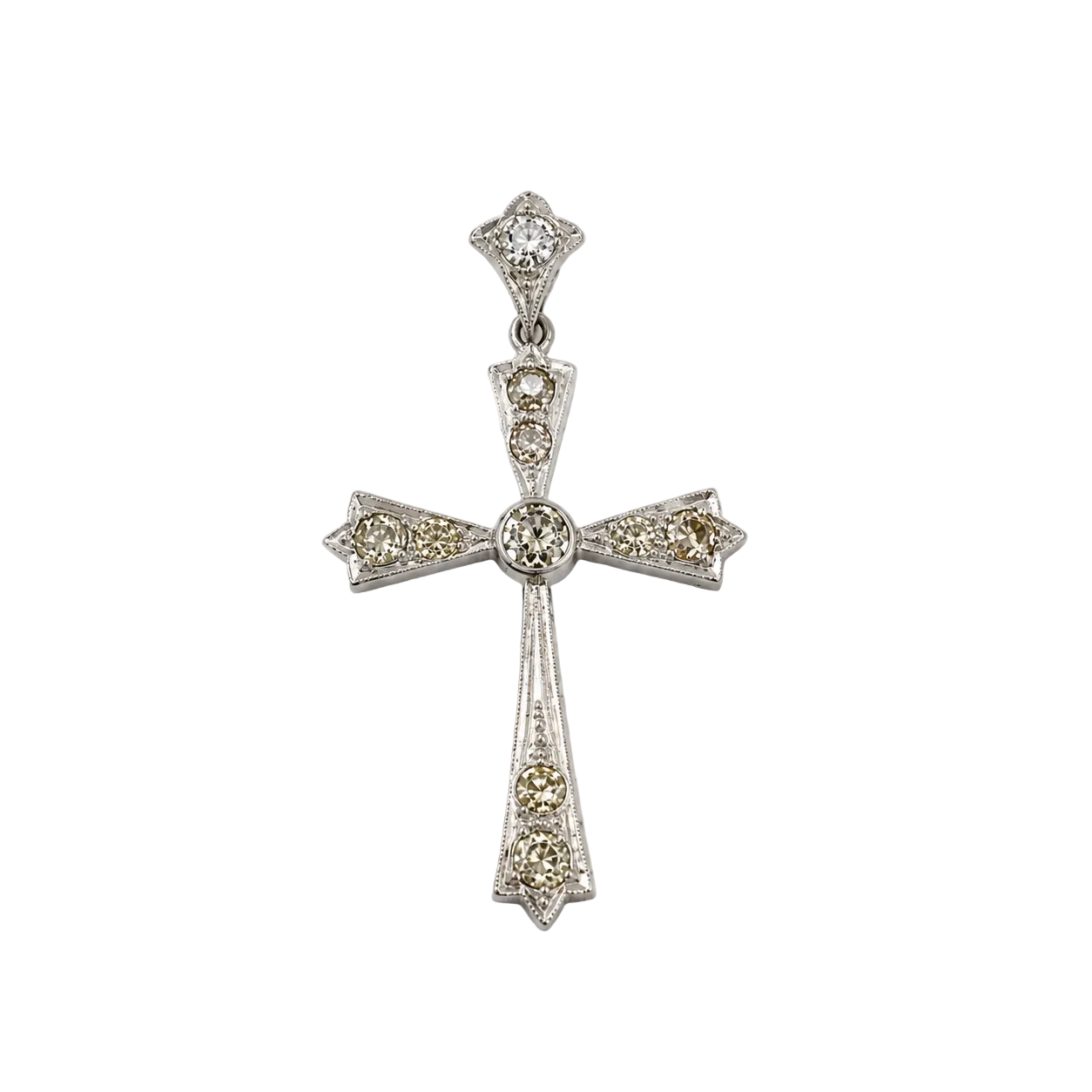 Art Déco - Pendentif Croix Or blanc et Diamants