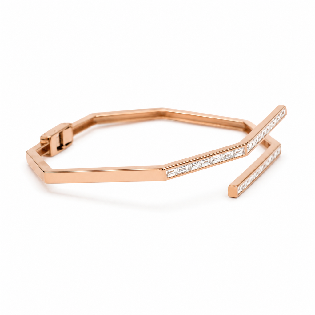 Bracelet Jonc - Or rosé et diamants baguette