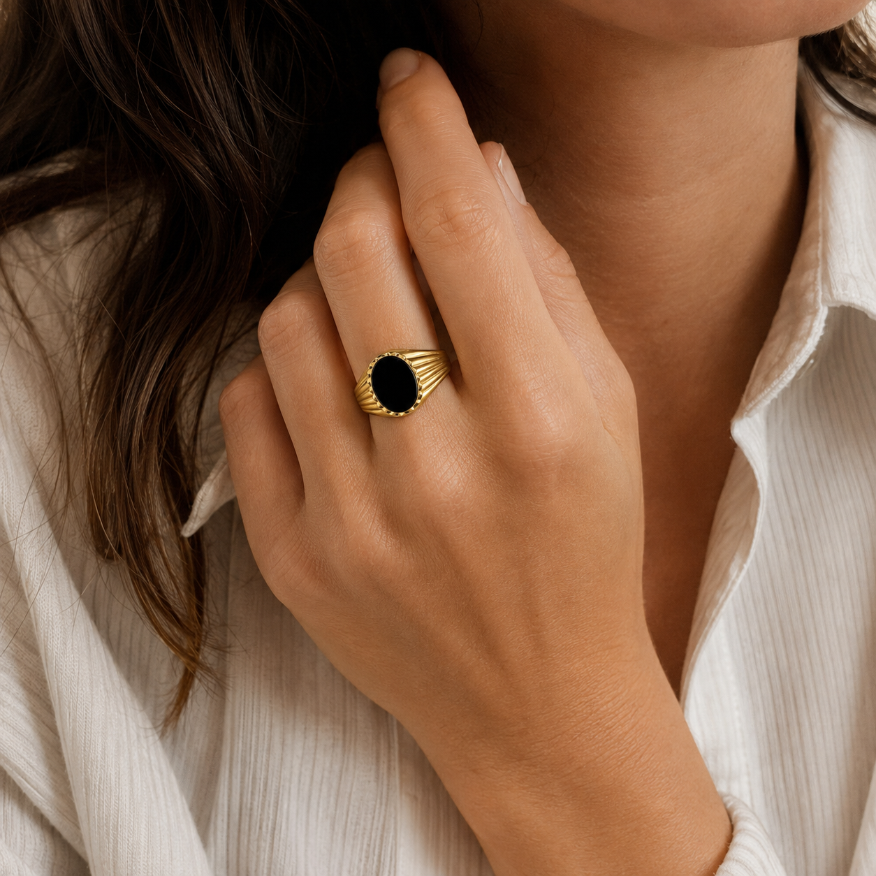 Bague Chevalière - Or Jaune et Onyx