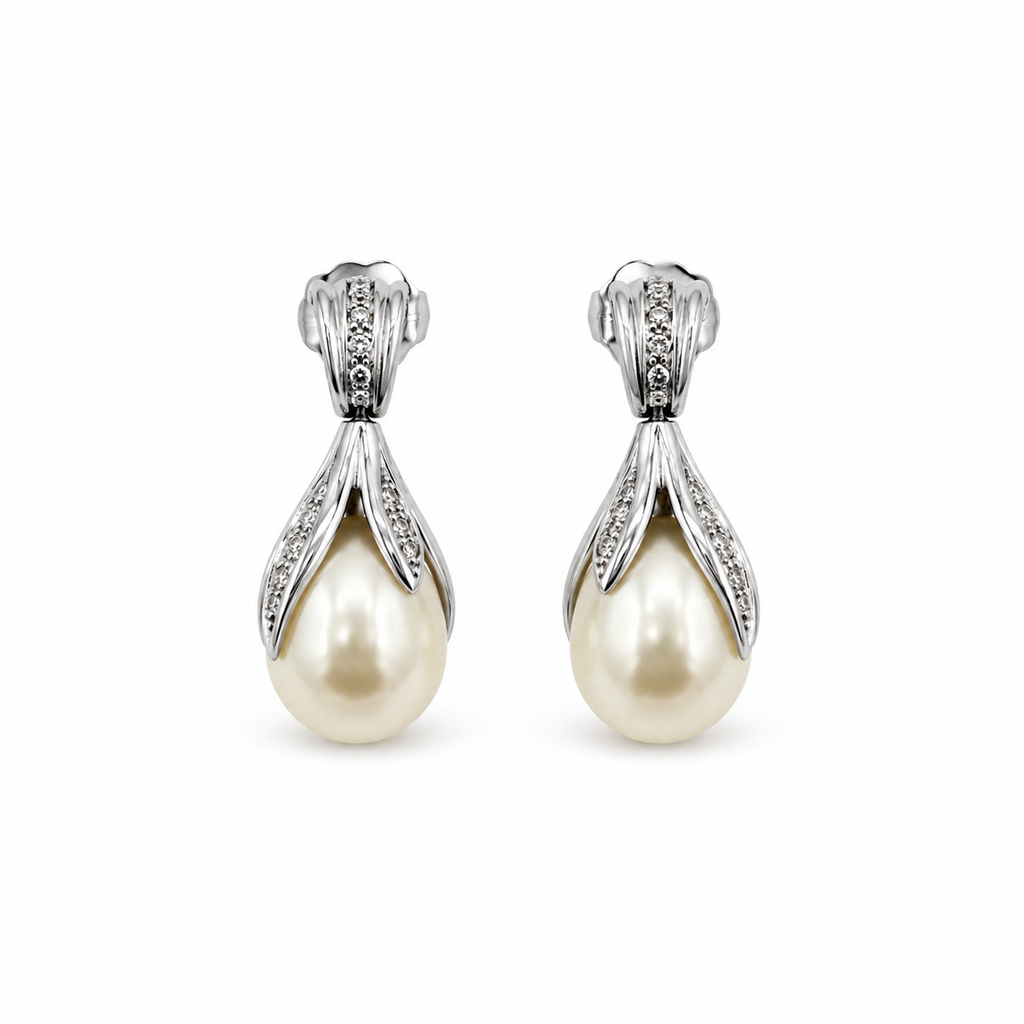 Boucles d’oreilles - Or blanc - Perles de culture et Diamants