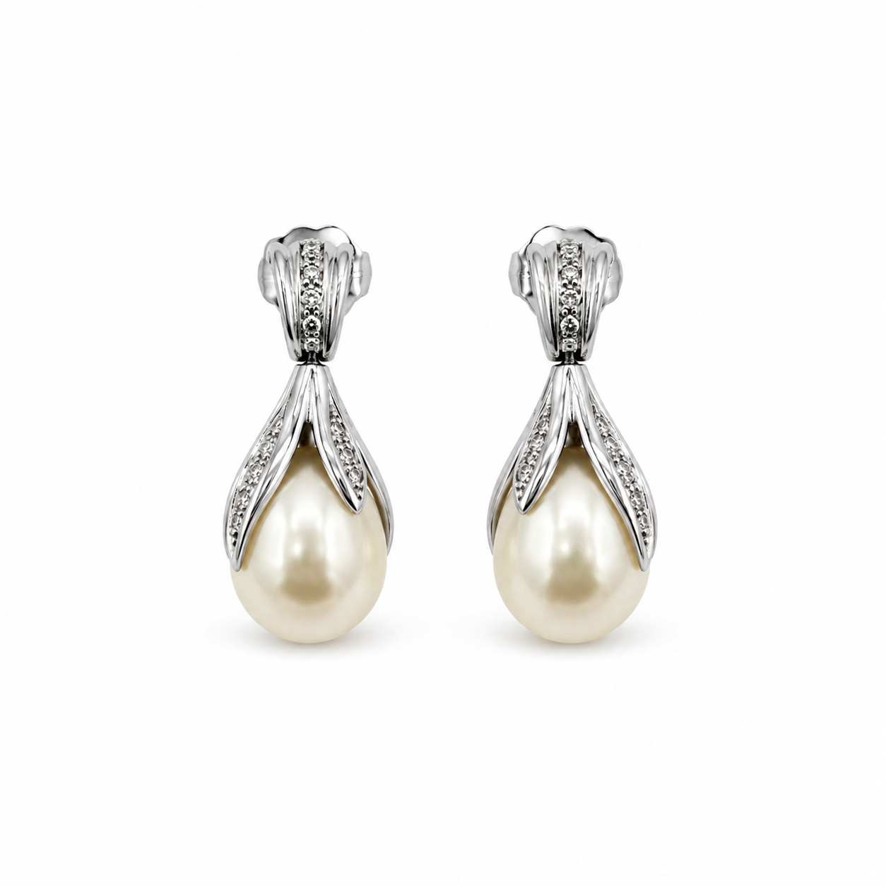 Boucles d’oreilles - Or blanc - Perles de culture et Diamants