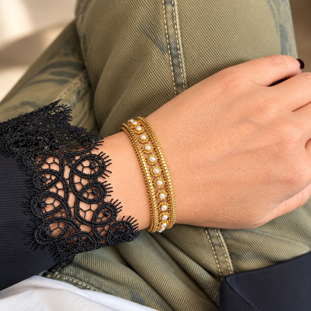 Bracelet or jaune et perles de culture - Epoque 1900