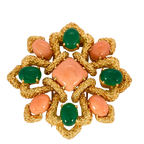 VAN CLEEF AND ARPELS - Delphes - Broche pendentif or jaune, corail et chrysoprase