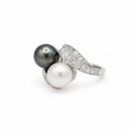 Bague Toi & Moi - Platine - Perles et Diamants