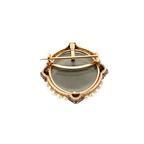 Broche Ancienne camée porte souvenir en or jaune et perles