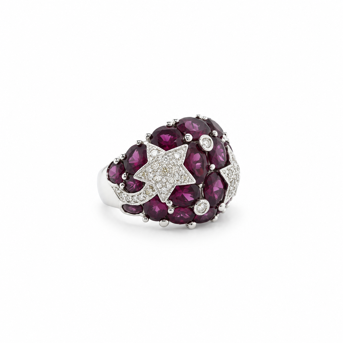 Bague Dôme - Étoiles - Or Blanc - Tourmaline et Diamants