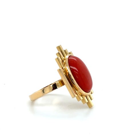 Art Déco - Bague or Jaune et Corail