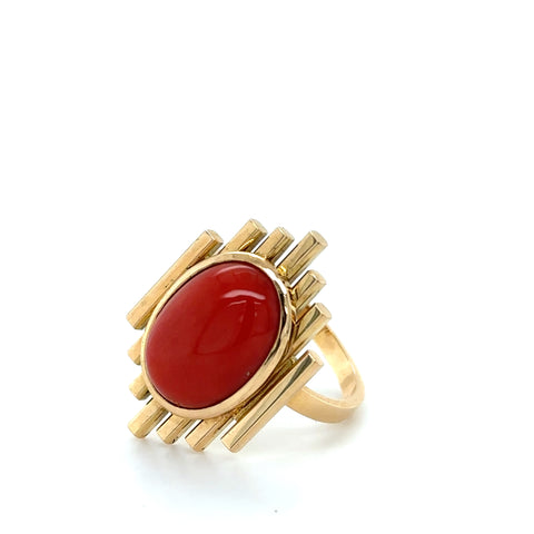 Art Déco - Bague or Jaune et Corail