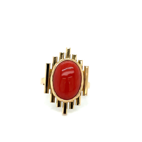 Art Déco - Bague or Jaune et Corail