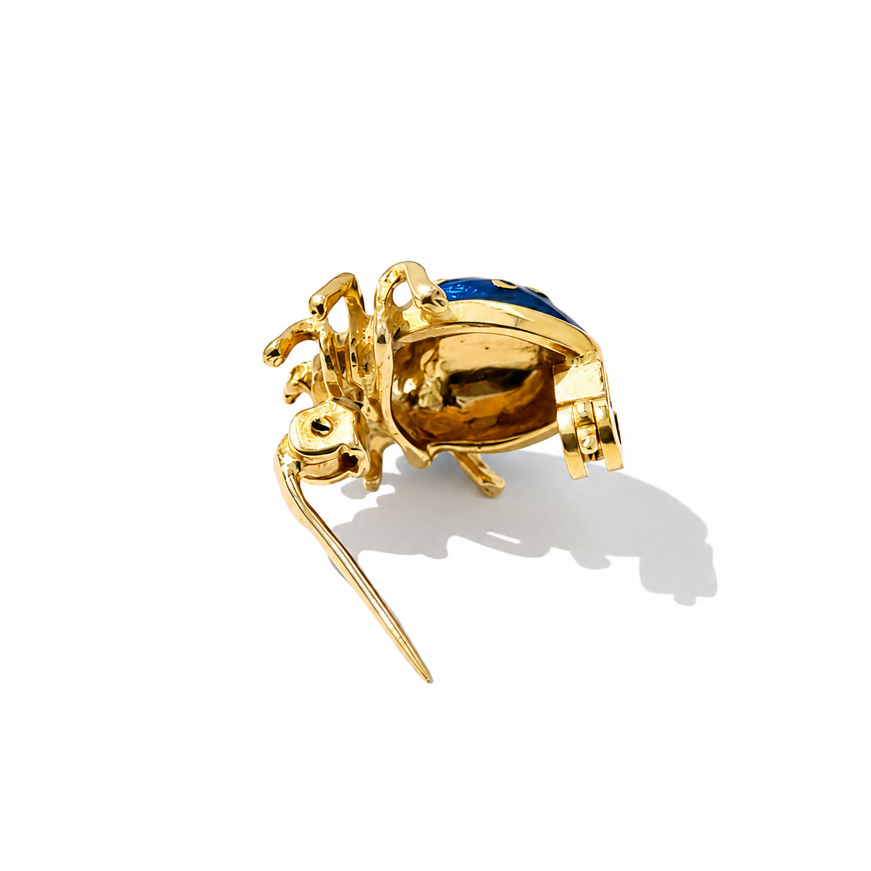 Ladybug Brooch - Yellow Gold and Blue Enamel