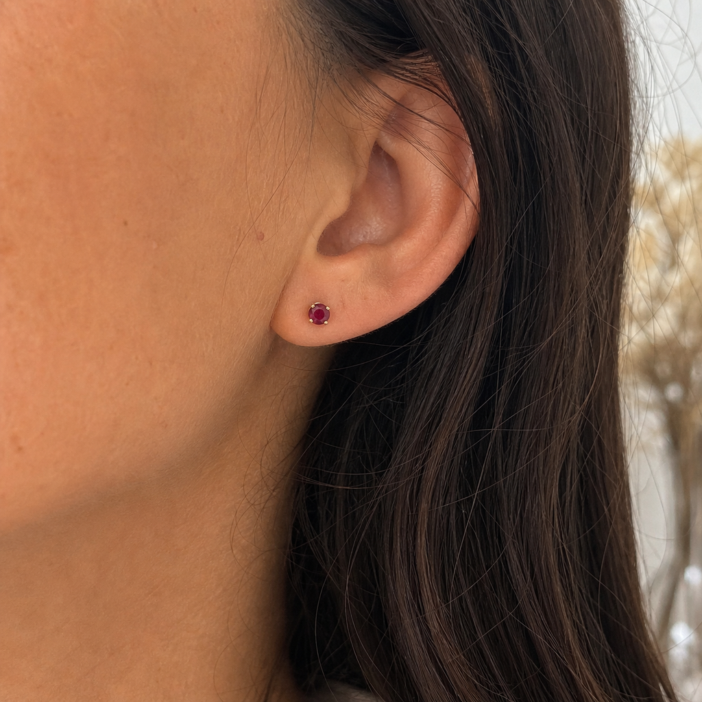 Boucles Oreilles Puces - Or jaune et Rubis