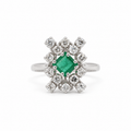 Bague Marguerite - Or blanc Emeraude et Diamants