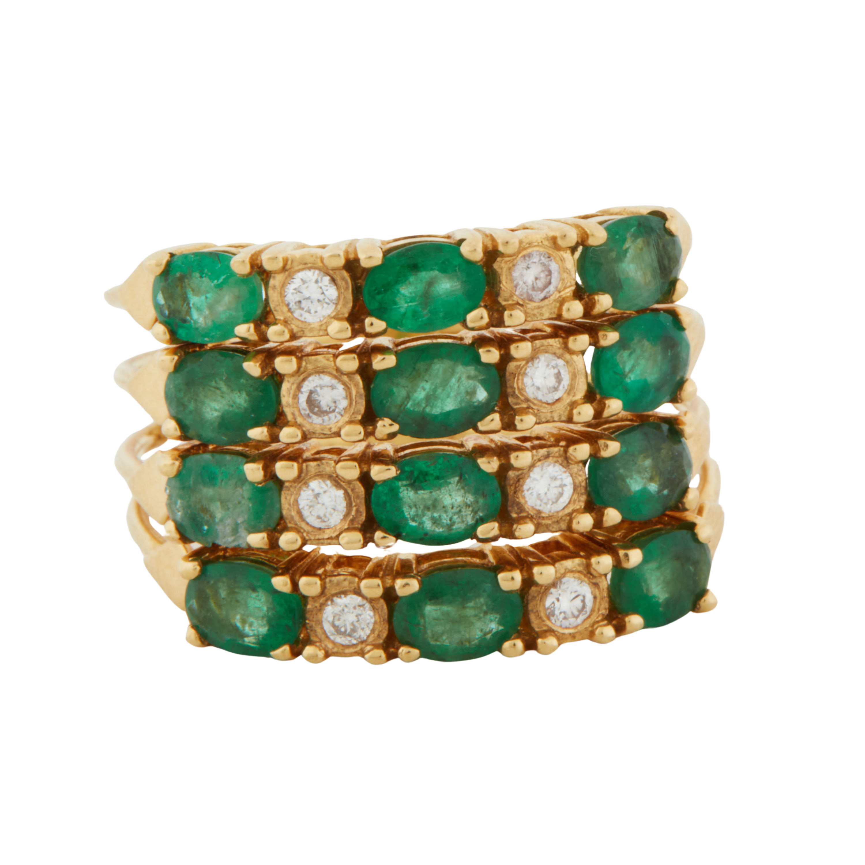 Bague Or jaune - Émeraudes et Diamants