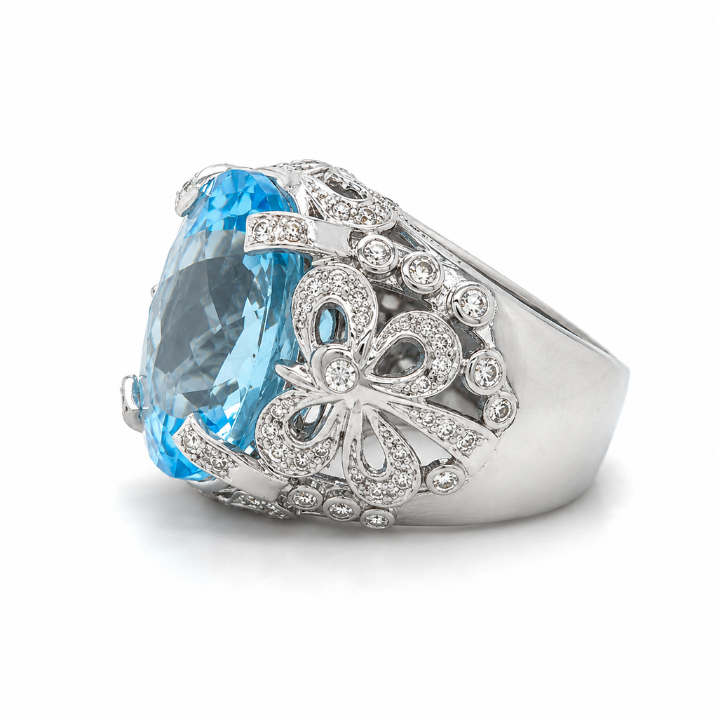 Bague d’Exception - Or blanc - Topaze et Diamants