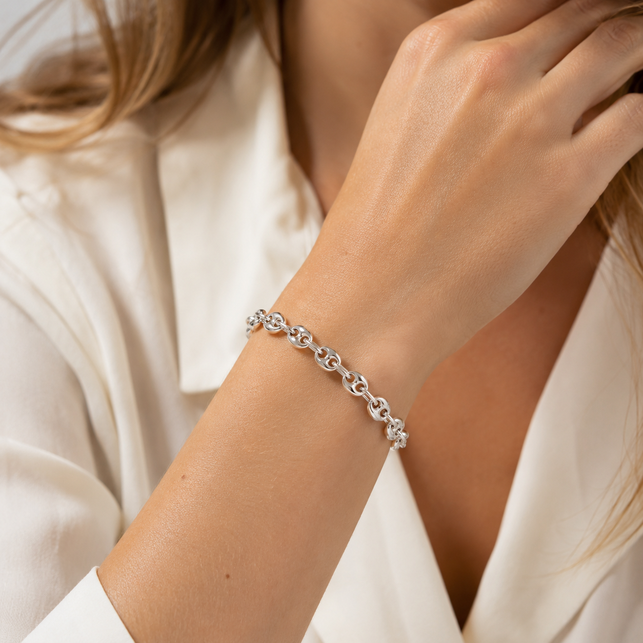 White Gold Bracelet - Coffee Bean