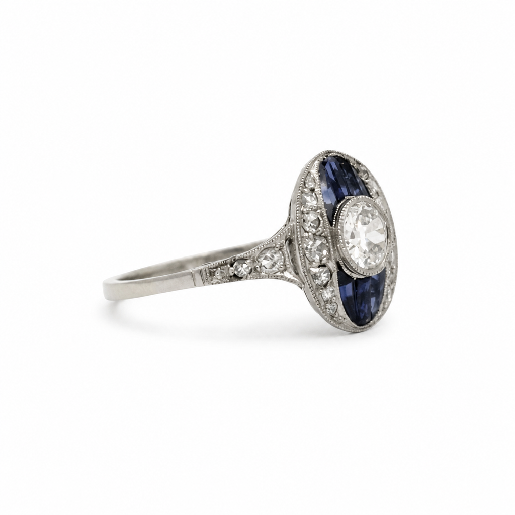Art déco - Bague Or blanc et Platine - Saphirs et Diamants