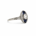 Art déco - Bague Or blanc et Platine - Saphirs et Diamants