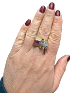 Art Déco - Bague Tank - Or jaune et Blanc - Rubis et Diamants