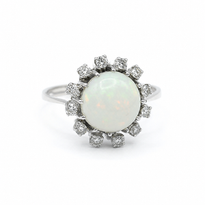 Bague or blanc Opale blanche - Diamants
