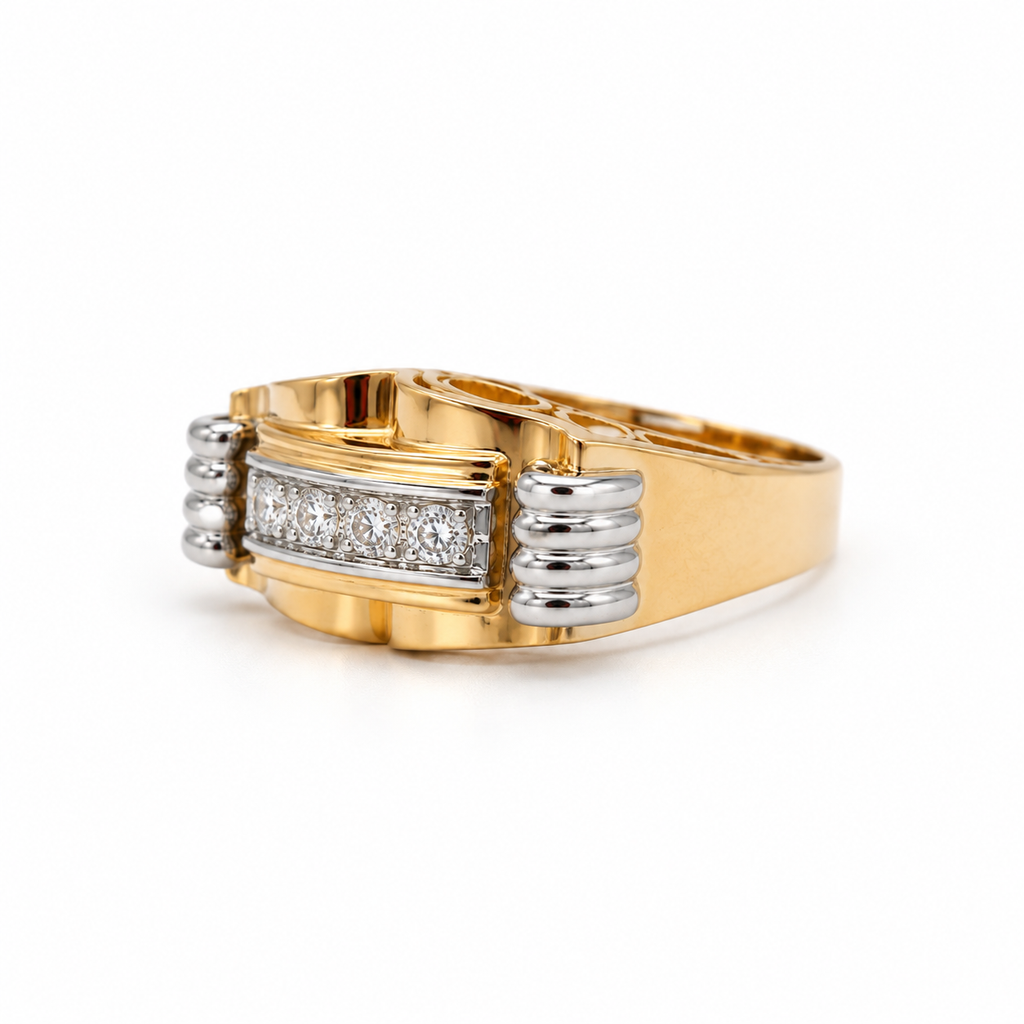 Bague Tank Or rosé et or blanc - Diamants