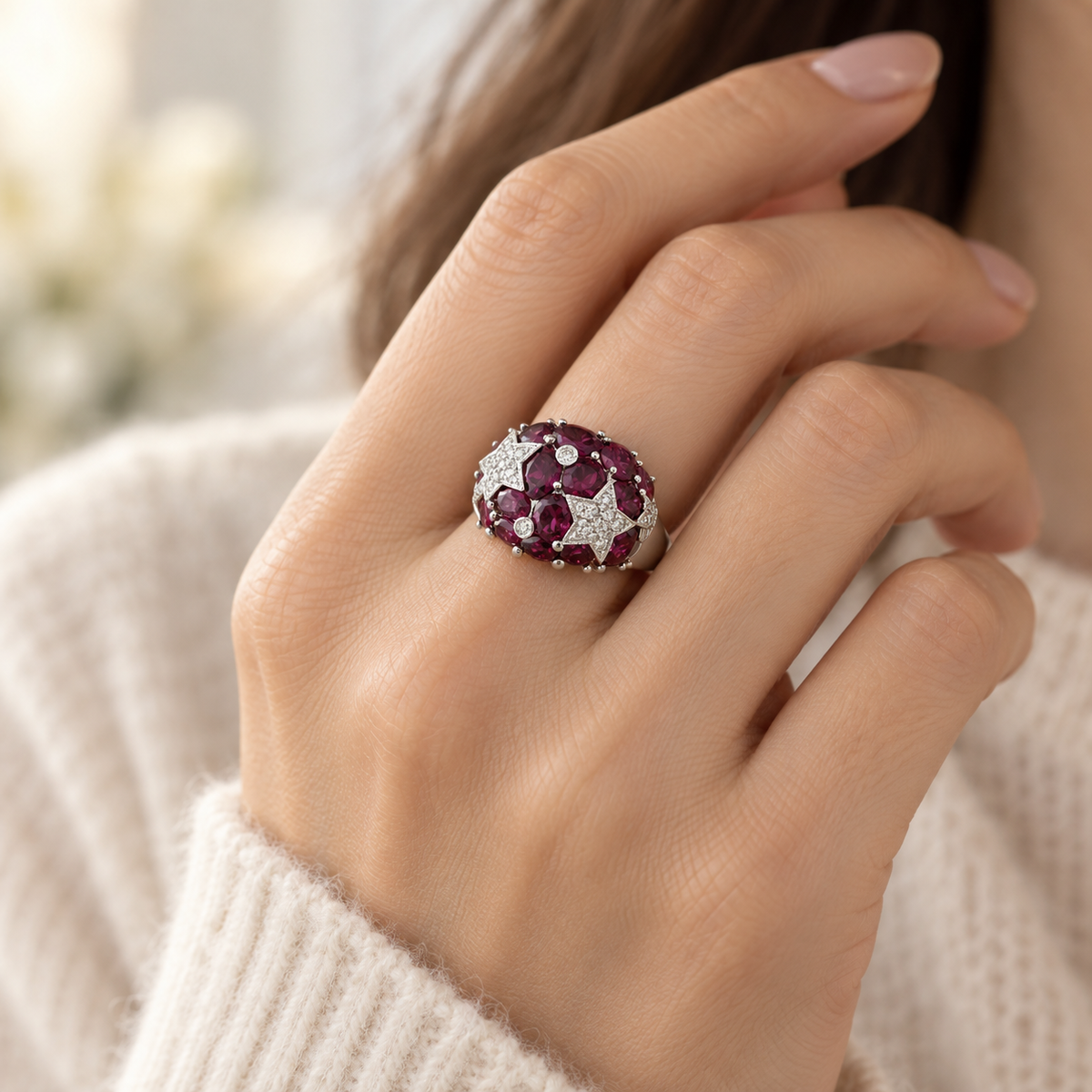 Star Ring - White Gold - Tourmaline and Diamonds