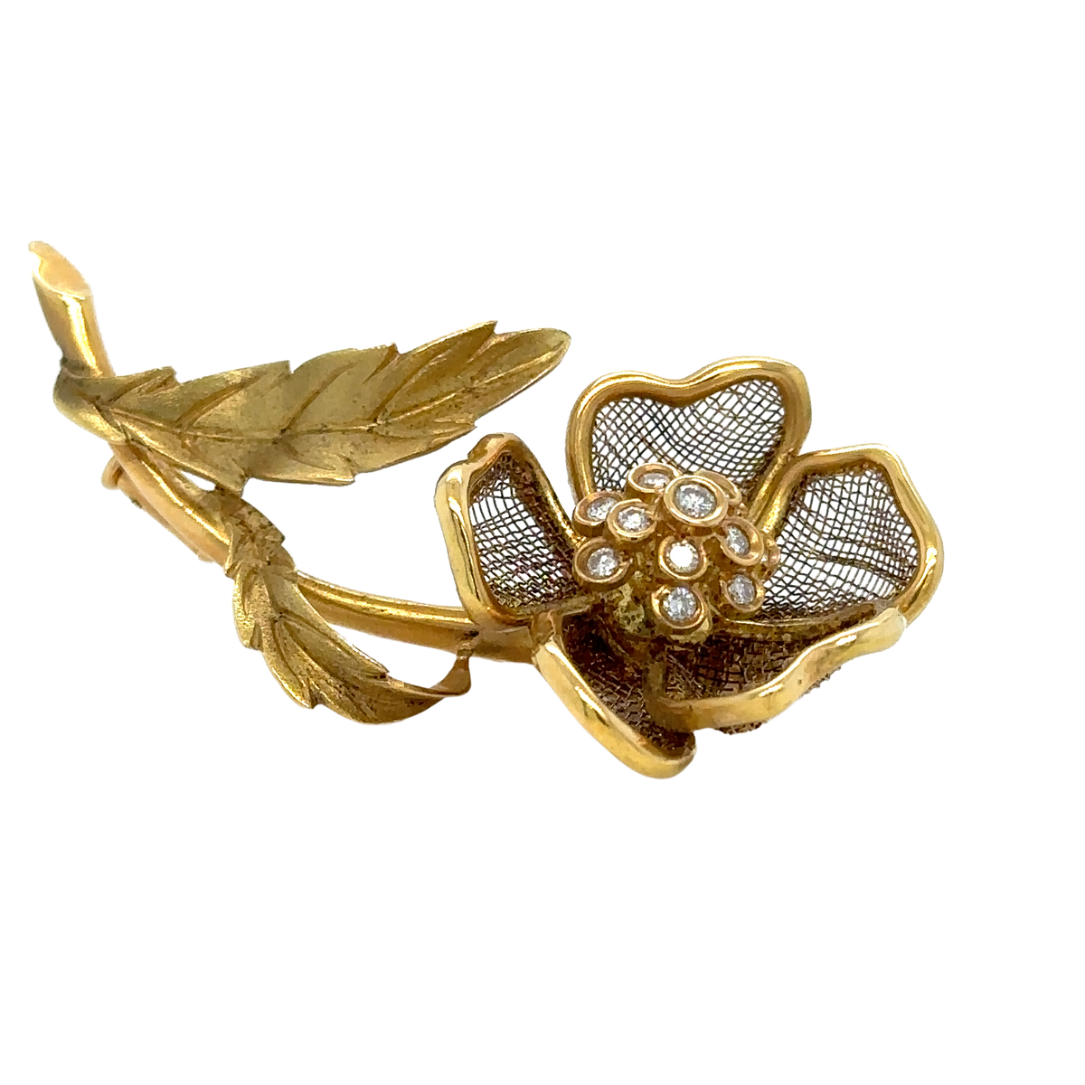 Broche Or Jaune - Forme Fleur - Diamants